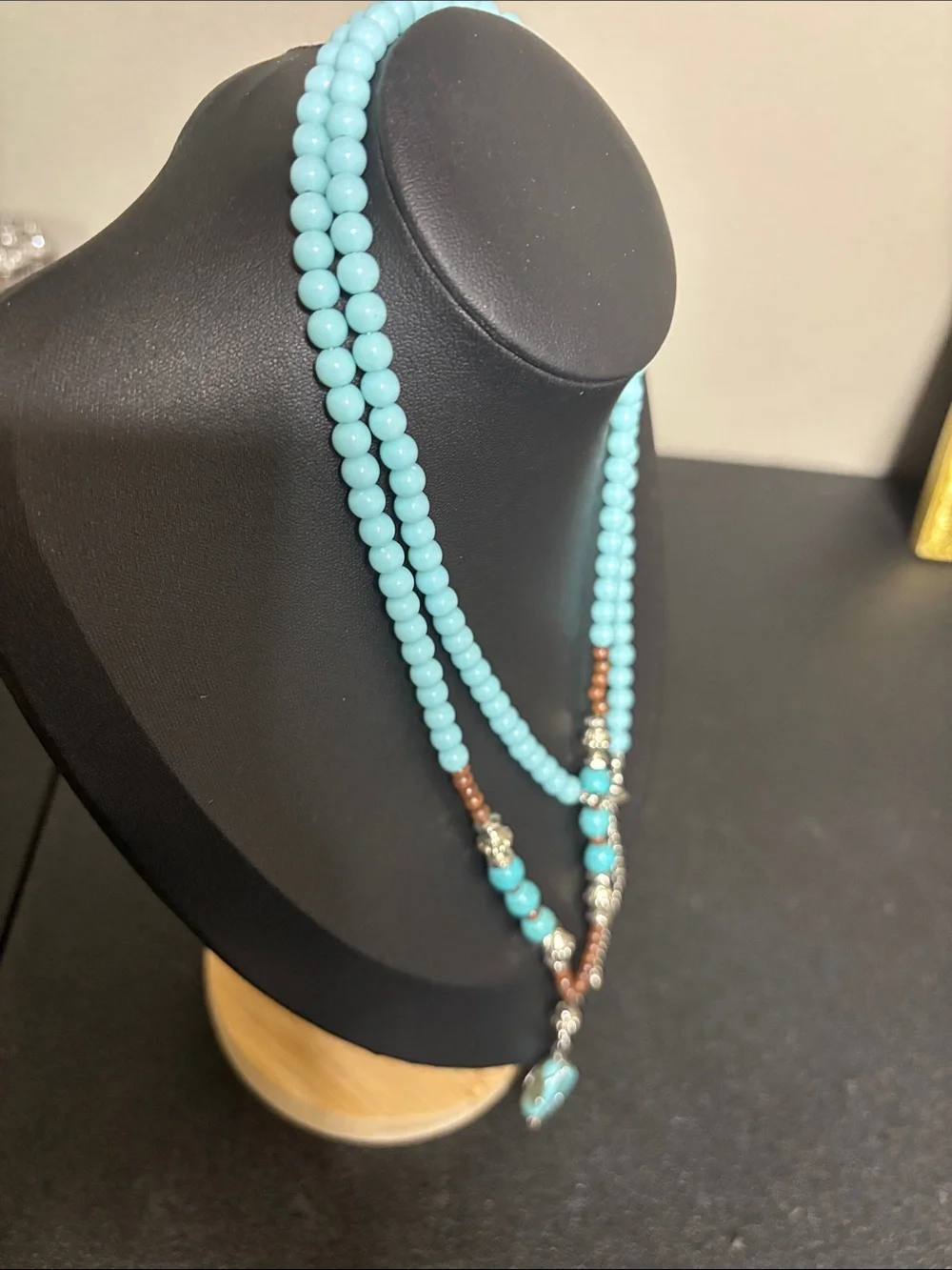 Turquoise Beaded Pendant Necklace - Aqua Blue Women's Jewelry Western Boho